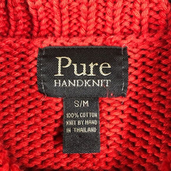 Pure Handknit Red Sweater Large Silver Medallion Button Details Size Small - Picture 4 of 6
